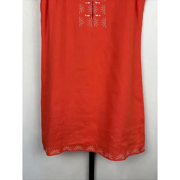 Hiho Tortola BVI Rachel Dress Women’s Small 100% Linen Orange Embroidered Beach - Picture 3 of 8